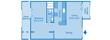 A blueprint of floorplan with bedroom and bathroom.