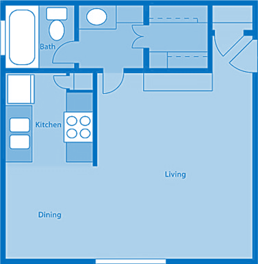 Rio Vista Studio Apartment Layout image.