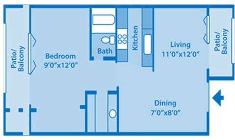 A blueprint of floor plan with bathroom and bedroom.