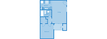 Rio Vista One Bedroom B Apartment Layout image.