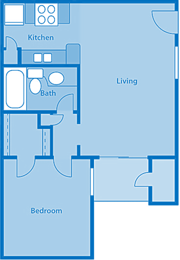 Rio Vista One Bedroom B Apartment Layout image.