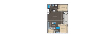 a floor plan of a residence with a bedroom and a living room