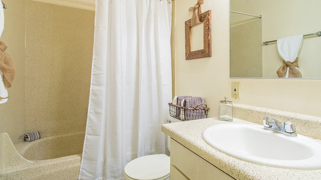 Tanglewood bathroom with shower tub combo and nice vanity sink