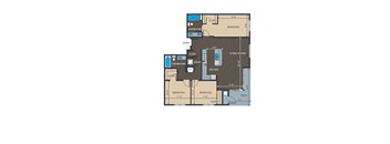 a floor plan of a residence with a bedroom and a living room