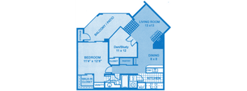 Ridgepointe C1 Floor Plan depicting dimensions of apartment home.