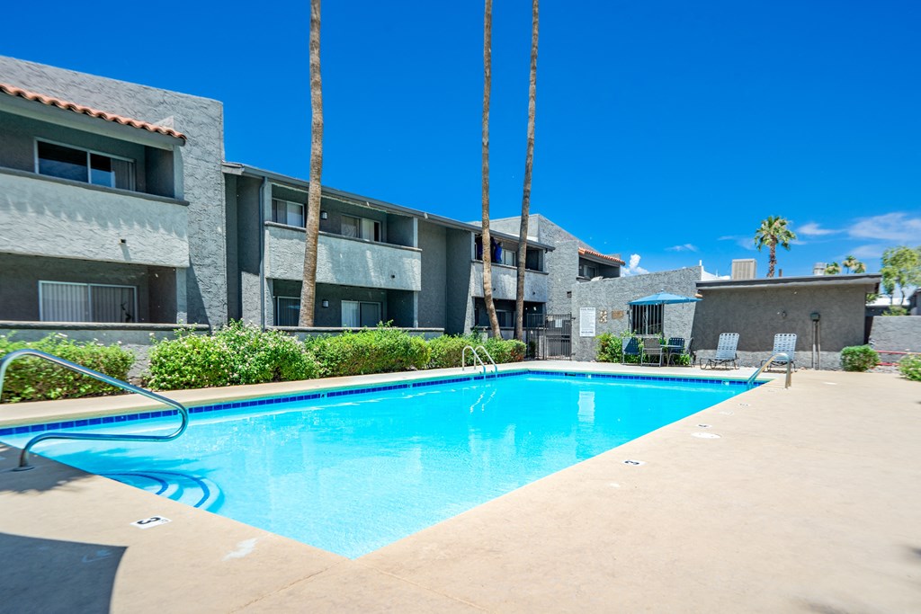the swimming pool at our apartments in palm springs