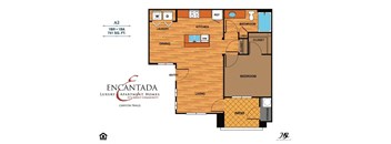 Canyon Trails A2 floor plan of a residence with 1 bedroom and baths