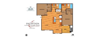 Encantada Canyon Trails floor plan of an apartment with 2 bedrooms and a living room