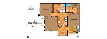 a floor plan of a house with bedrooms and a living room