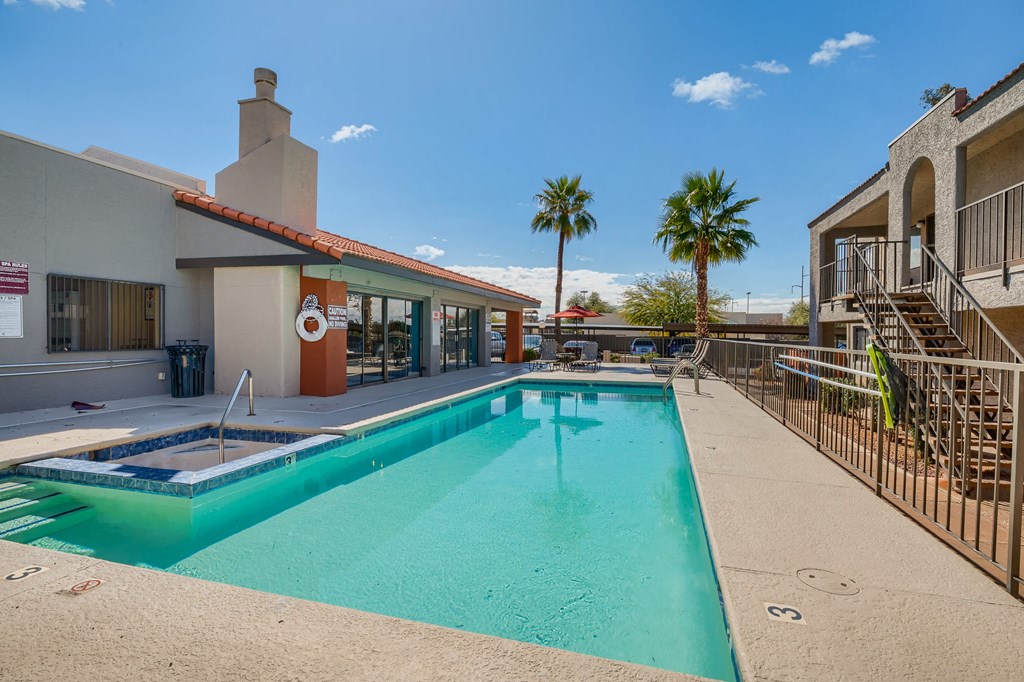 the swimming pool at our apartments in palm springs