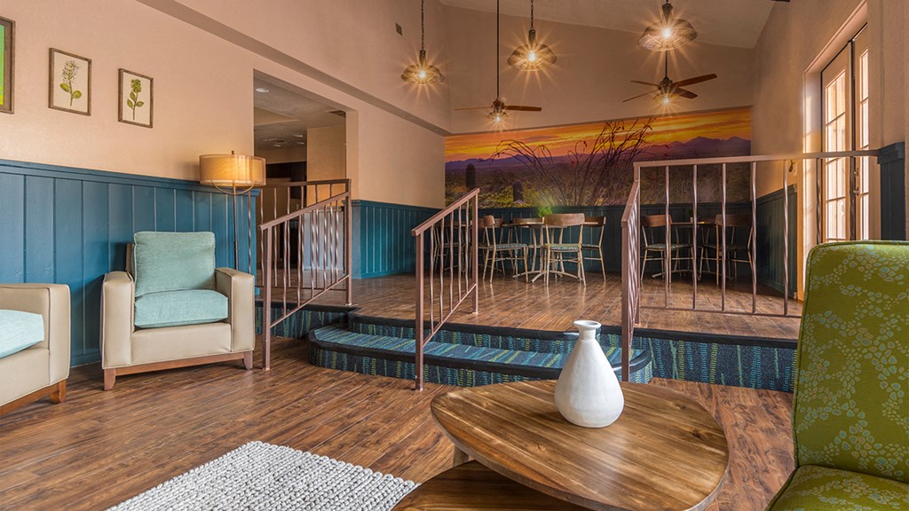 Rio Vista clubhouse with lounge area and fireplcace