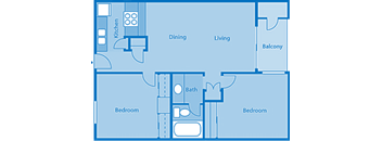 Rio Vista Two Bedroom D Apartment Layout image.