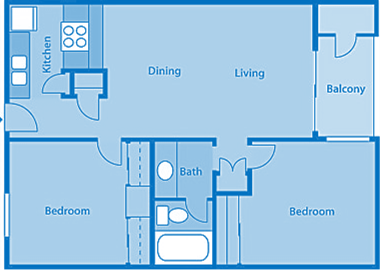 Rio Vista Two Bedroom D Apartment Layout image.