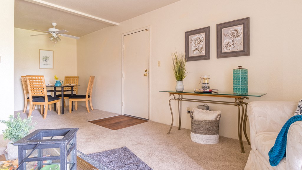 Catalina Canyon dining area with ceiling fan near the front door.