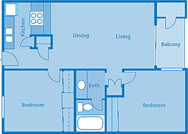 Rio Vista Two Bedroom E Apartment Layout image.