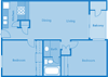 Rio Vista Two Bedroom E Apartment Layout image.