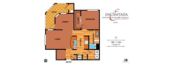 a floor plan of a house with a bedroom and a living room