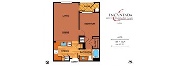 Encantada Peoria floor plan of a unit with a single bedroom and a bathroom