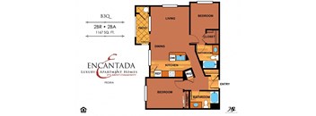 Encantada B3Q floor plan of an apartment with 2 bedrooms and 2 bathrooms