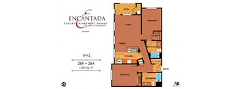 Encantada Peoria floor plan for B4Q unit with 2 bedrooms and 2 bathrooms