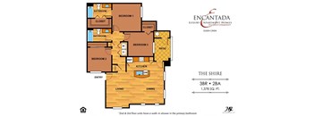 A floor plan of  bedroom house with a garage