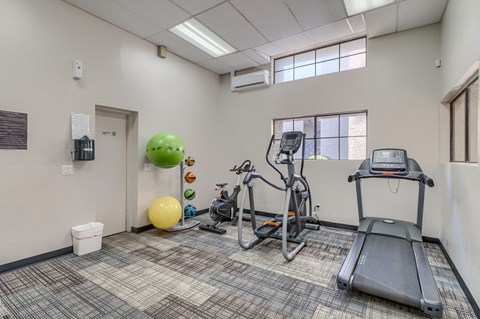 our fitness center has a treadmill and elliptical machines for your convenience