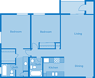 Rio Vista Two Bedroom F Apartment Layout image.