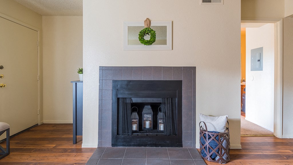 Enclave living room with fireplace.