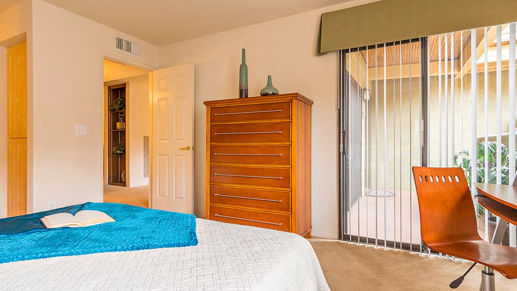 El Dorado Place bedroom with glass sliding doors.