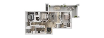 A floor plan of a house with a kitchen, living room, and bathroom.