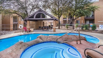 Arboretum view of hot tub and spa with lounge - Photo Gallery 31