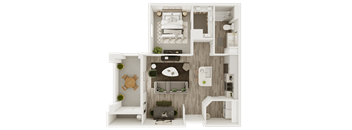 a 1 bedroom floor plan with a bathroom and a living room