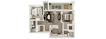 a bedroom floor plan with a bathroom and a living room