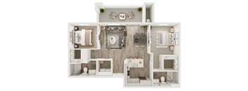 a floor plan of a bedroom with a bathroom and a living room