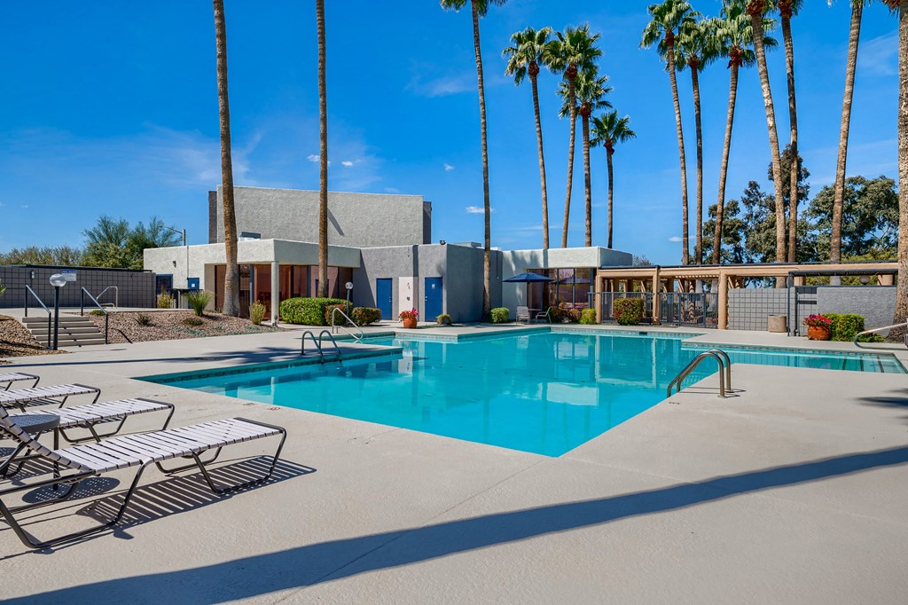 the swimming pool at our apartments in palm springs