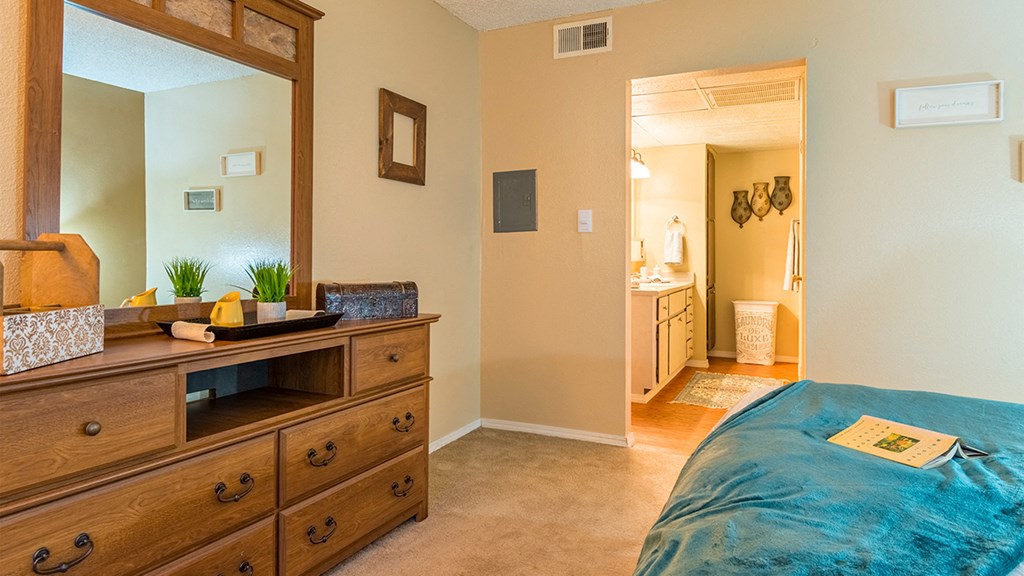 Rio Vista spacious bedroom with natural lighting and carpet flooring