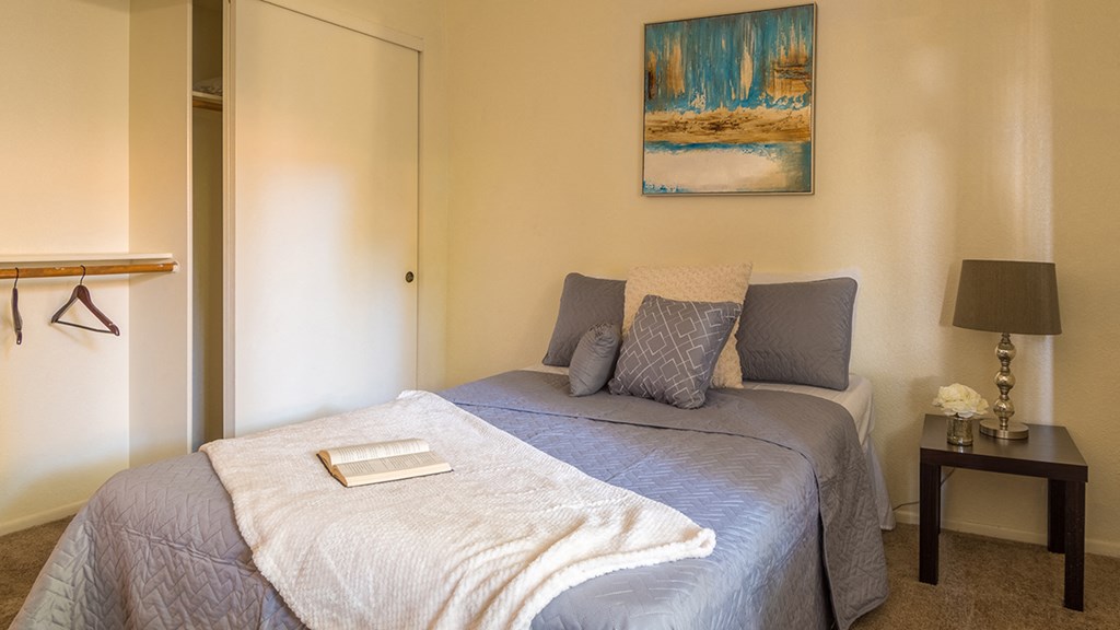 Estancia bedroom with carpet and spacious closets