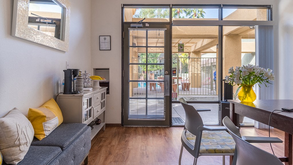 Ridgepointe clubhouse with sliding glass doors and nice lounging area