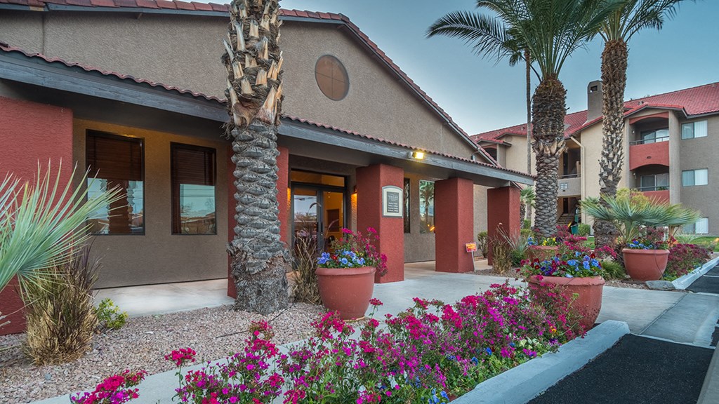 Enclave leasing office view with nice plants surrounding
