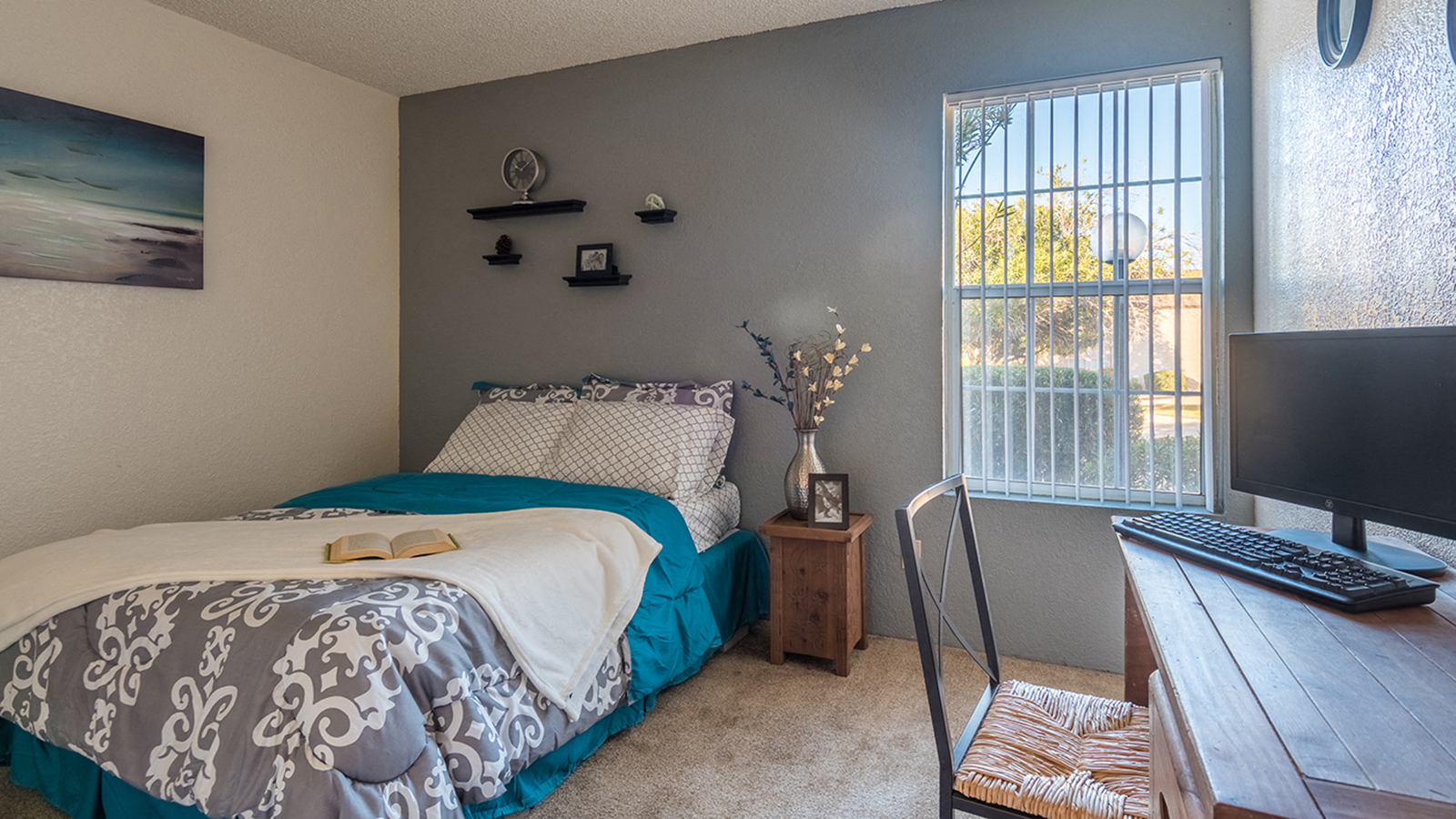 Somerpointe spacious bedroom with carpet flooring and nice natural lighting