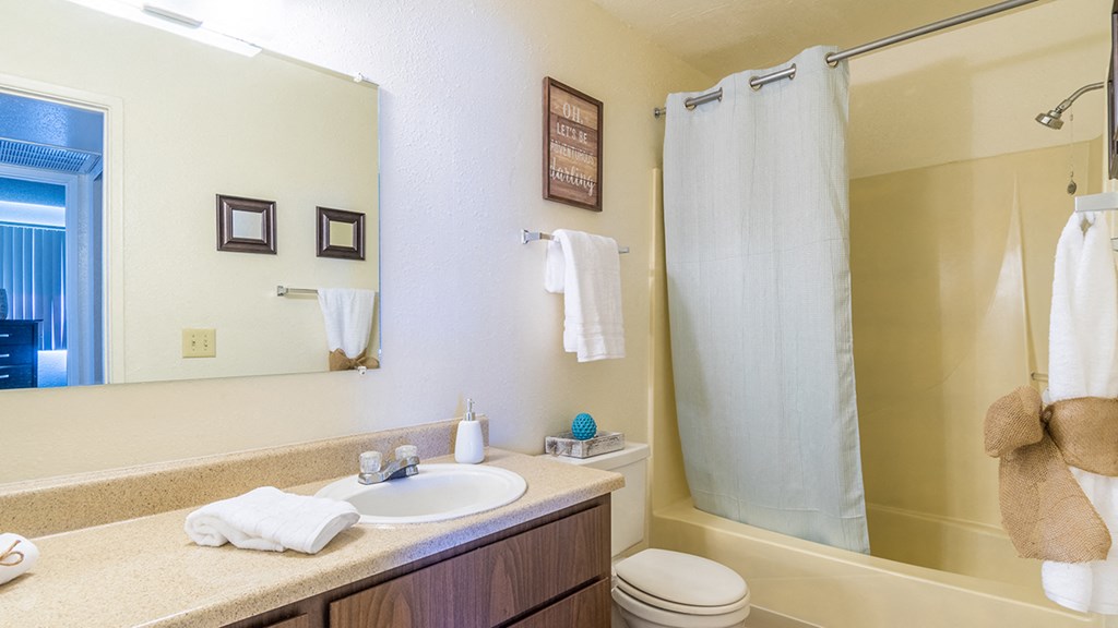 The Springs bathroom with nice vanity sink, and shower tub combo