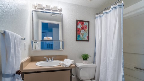 El Encanto nice bathroom with shower tub combo
