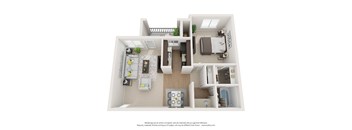 A white floor plan of a house with a kitchen, living room, and bathroom.