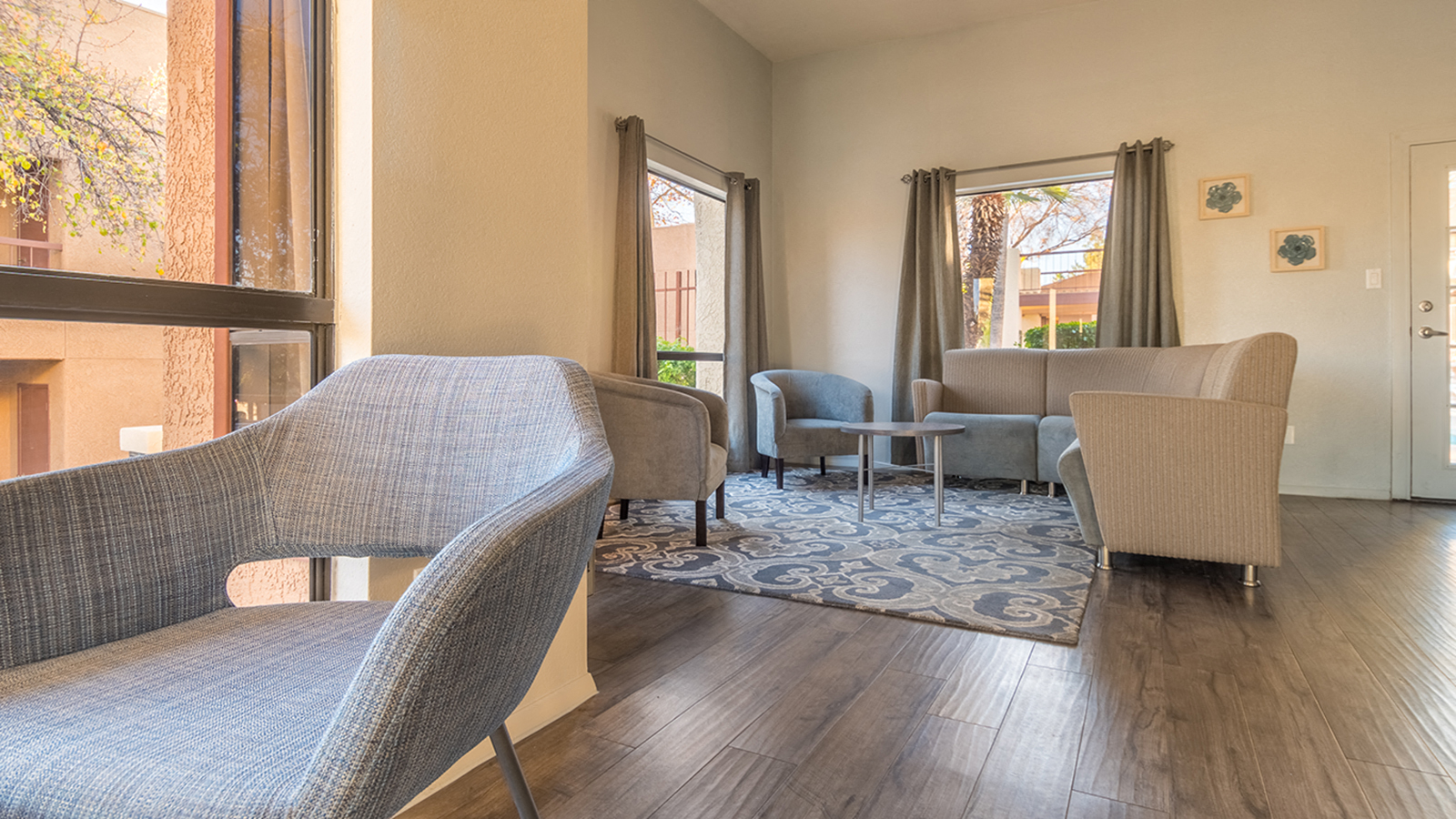 Sycamore Creek Clubhouse with wood flooring and nice natural lighting