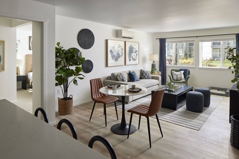 a living room with a couch and a table