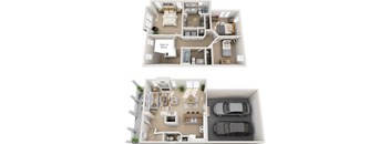 two images of a house with a floor plan and a balcony