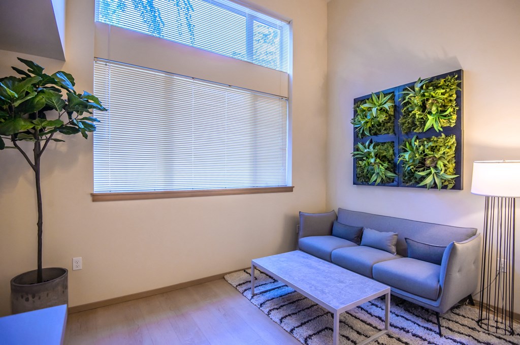 a living room with a couch and a coffee table