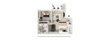 a floor plan of a one bedroom apartment with a bathroom and a balcony