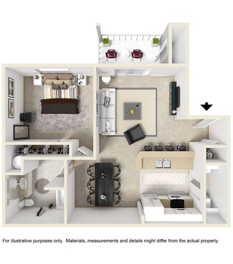 a floor plan of a one bedroom apartment with a bathroom and a balcony