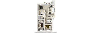 a floor plan of a two bedroom apartment with two bathrooms and a balcony